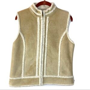 Liz Claiborne Western Sherpa Vest SZ M Faux Suede Shearling Fleece Warm Winter